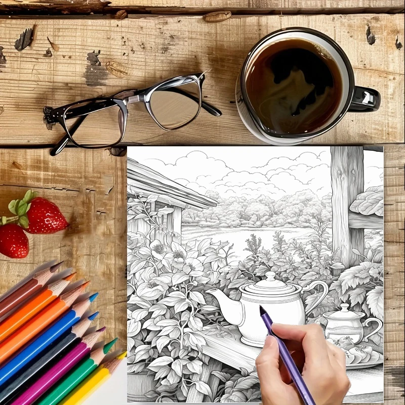 Tea In The Gardens Coloring Bo - Adult Coloring Book Stress Relief 评论和价格